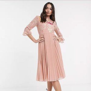 ASOS Blush Embroidered Pleated Maternity Dress Size 4